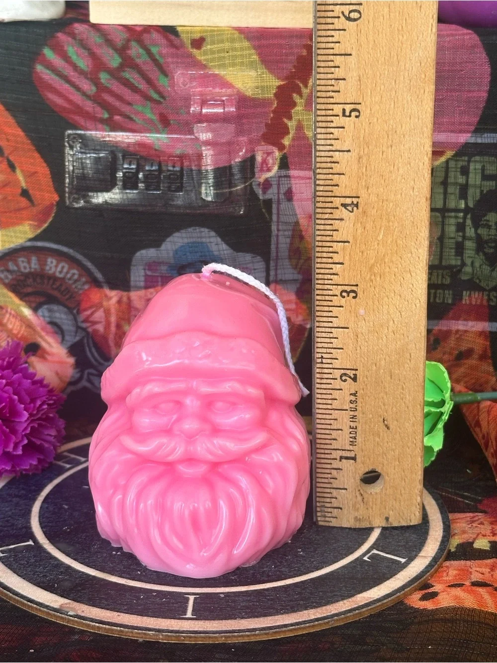 Handmade Pink Santa Head Candle – Retro Christmas Figurine Candle